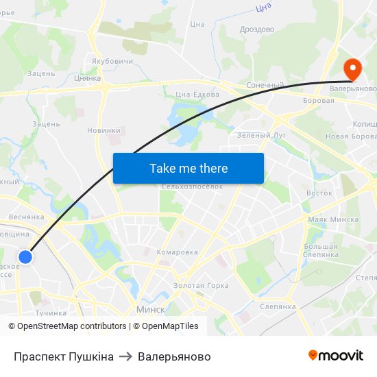 Праспект Пушкіна to Валерьяново map