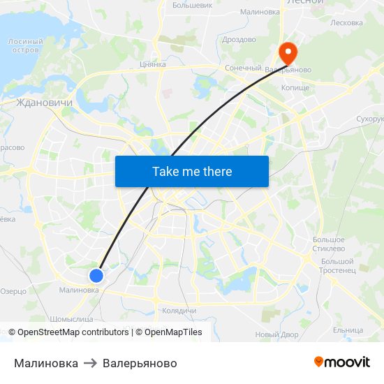 Малиновка to Валерьяново map