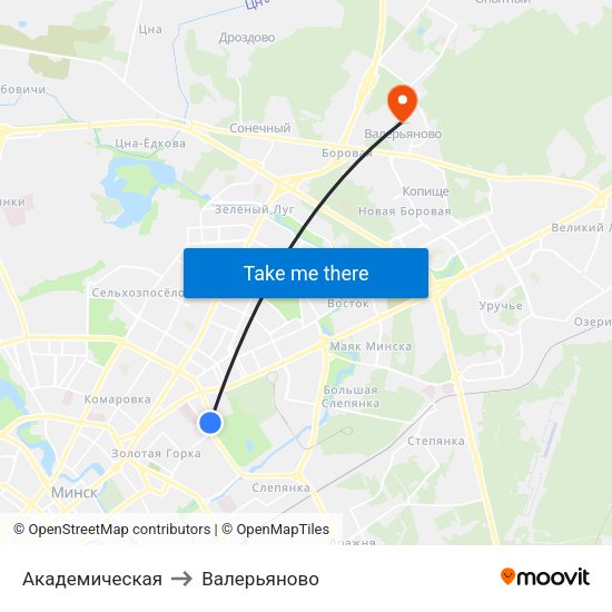 Академическая to Валерьяново map