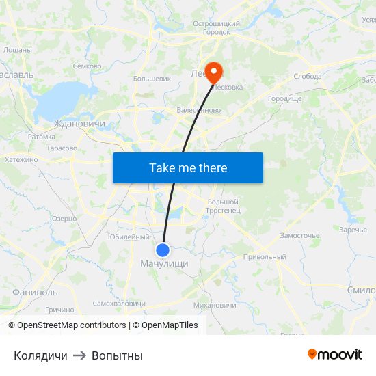 Колядичи to Вопытны map