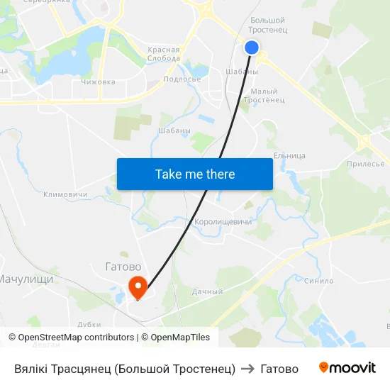 Вялікі Трасцянец (Большой Тростенец) to Гатово map