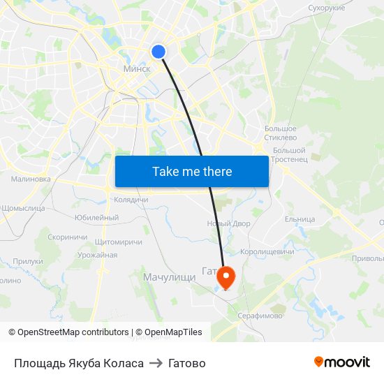 Площадь Якуба Коласа to Гатово map