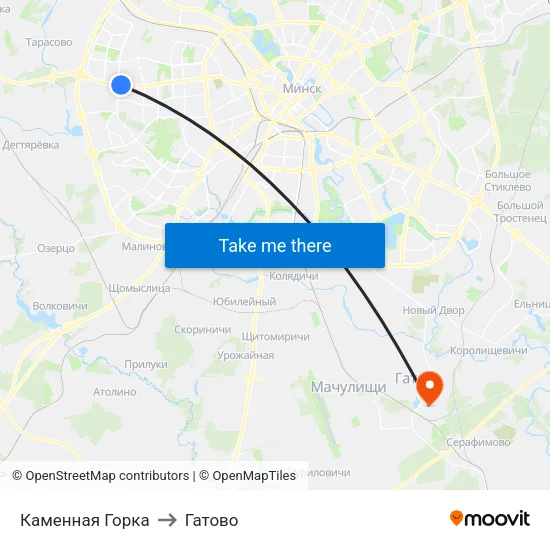 Каменная Горка to Гатово map