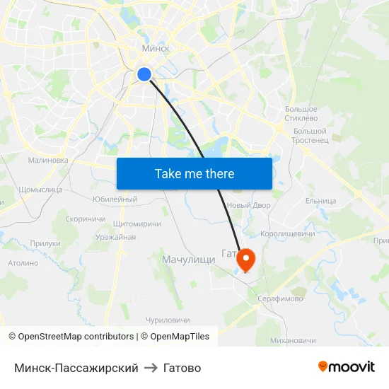 Минск-Пассажирский to Гатово map