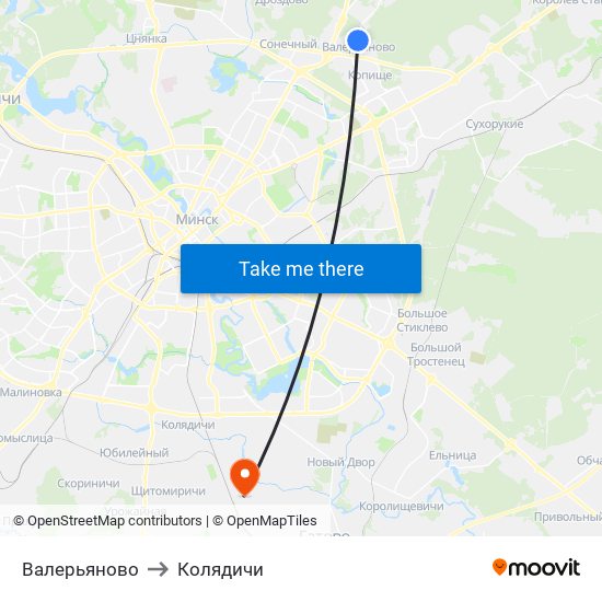 Валерьяново to Колядичи map