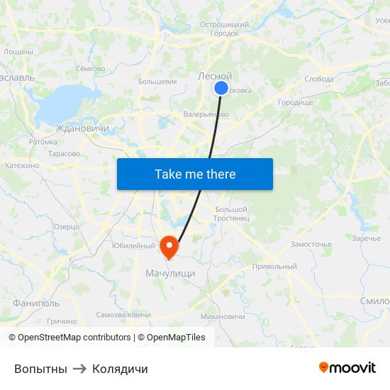 Вопытны to Колядичи map