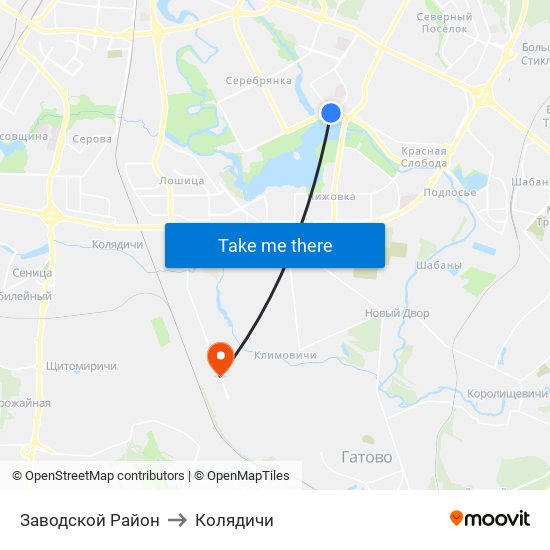 Заводской Район to Колядичи map