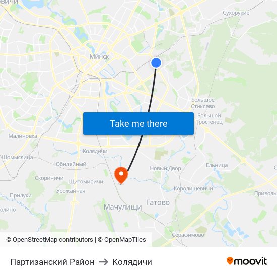 Партизанский Район to Колядичи map