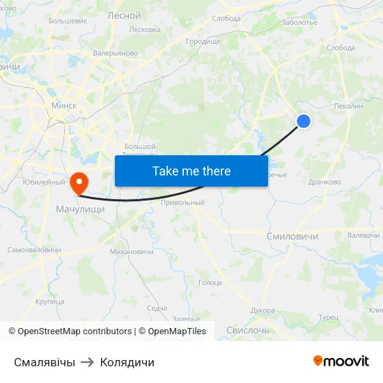 Смалявічы to Колядичи map