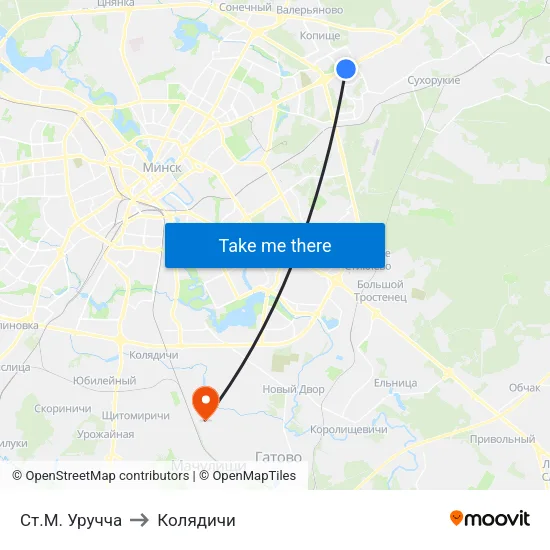 Ст.М. Уручча to Колядичи map
