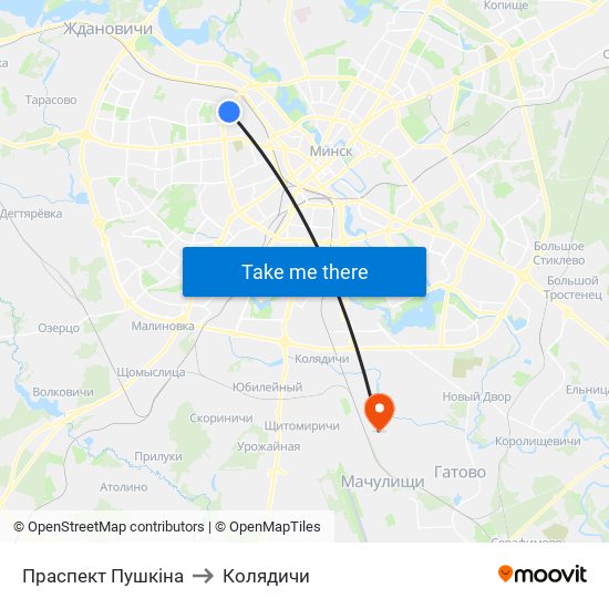 Праспект Пушкіна to Колядичи map