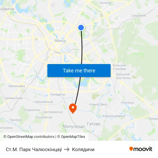 Ст.М. Парк Чалюскінцаў to Колядичи map
