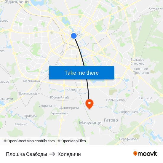 Плошча Свабоды to Колядичи map