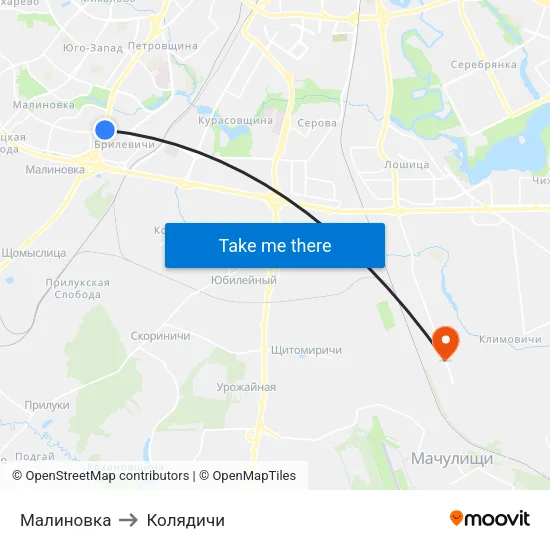 Малиновка to Колядичи map