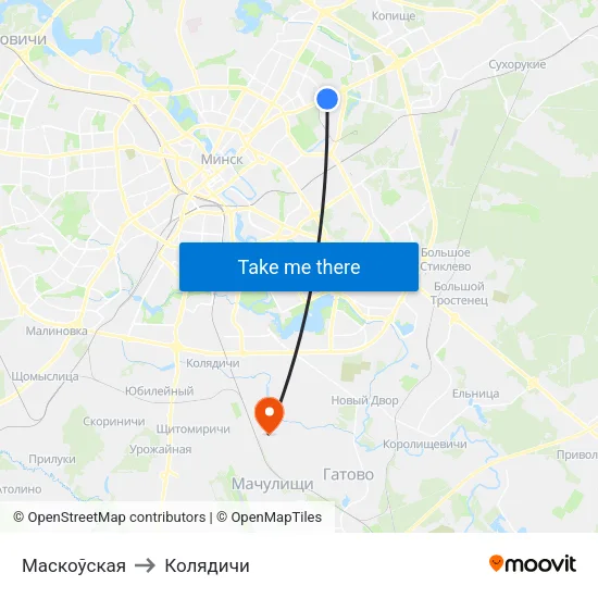 Маскоўская to Колядичи map
