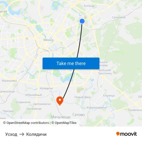 Усход to Колядичи map