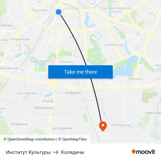 Институт Культуры to Колядичи map