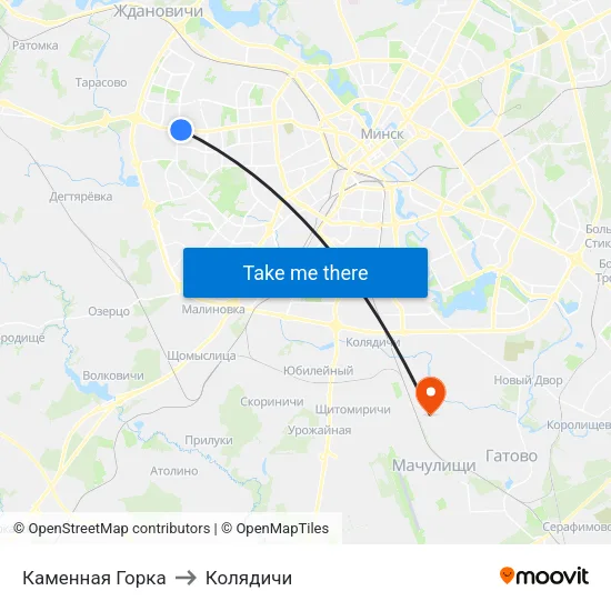 Каменная Горка to Колядичи map