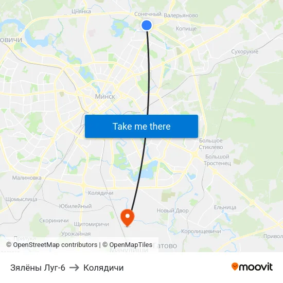 Зялёны Луг-6 to Колядичи map
