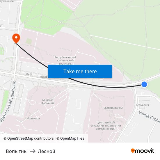 Вопытны to Лесной map