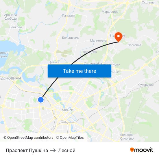 Праспект Пушкіна to Лесной map