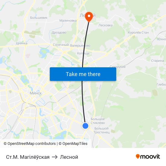 Ст.М. Магілёўская to Лесной map
