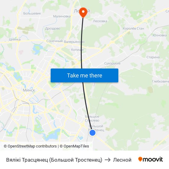 Вялікі Трасцянец (Большой Тростенец) to Лесной map