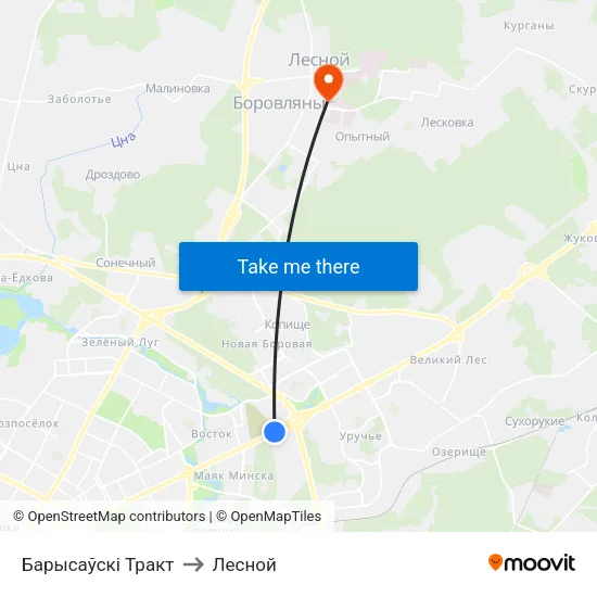 Барысаўскі Тракт to Лесной map