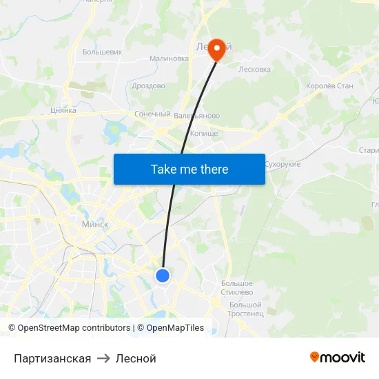 Партизанская to Лесной map