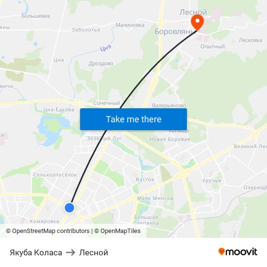 Якуба Коласа to Лесной map
