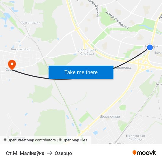 Ст.М. Малінаўка to Озерцо map