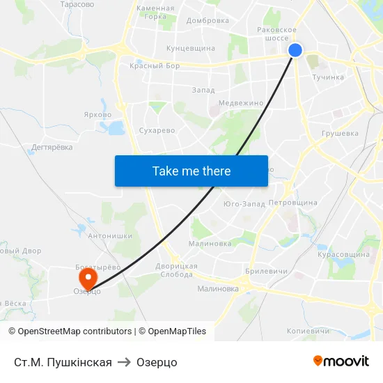 Ст.М. Пушкінская to Озерцо map