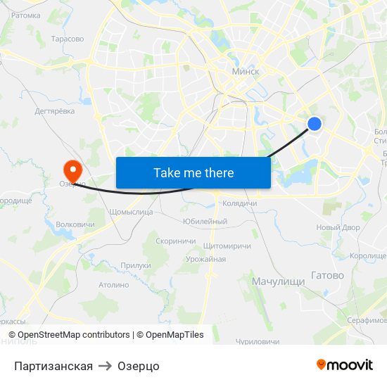 Партизанская to Озерцо map