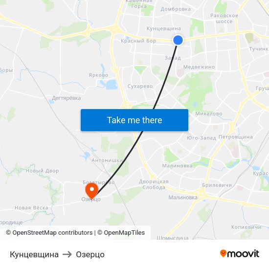Кунцевщина to Озерцо map