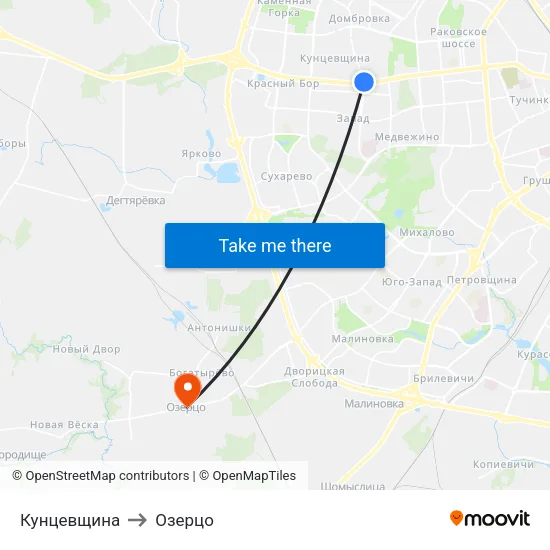 Кунцевщина to Озерцо map