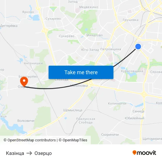Казінца to Озерцо map