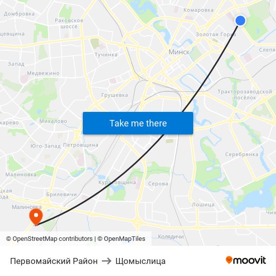 Первомайский Район to Щомыслица map