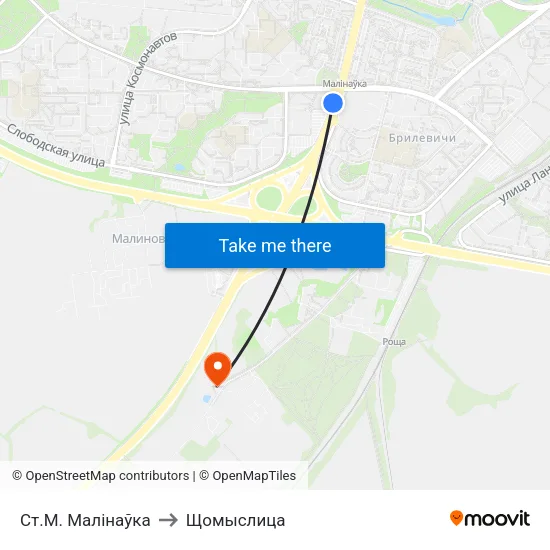 Ст.М. Малінаўка to Щомыслица map