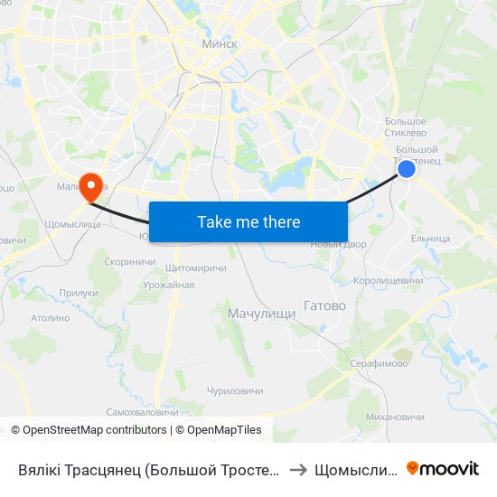 Вялікі Трасцянец (Большой Тростенец) to Щомыслица map
