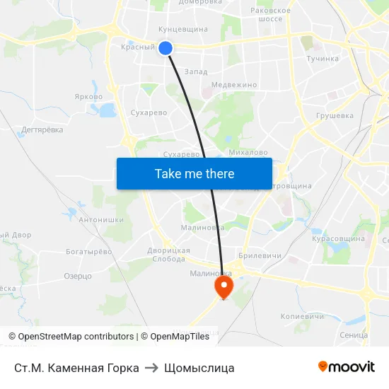 Ст.М. Каменная Горка to Щомыслица map