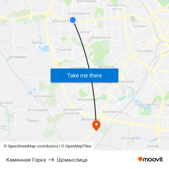 Каменная Горка to Щомыслица map