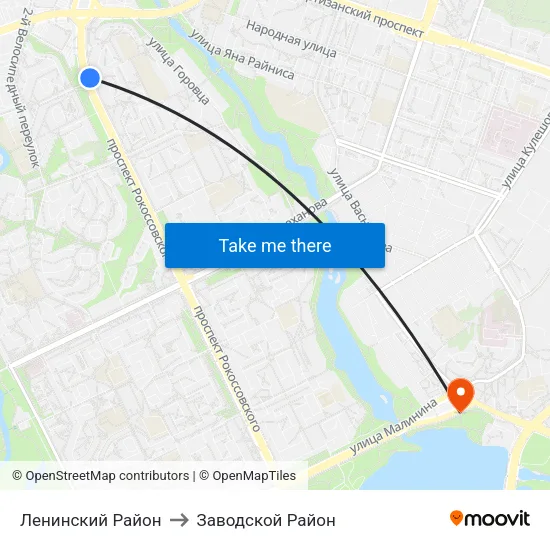 Ленинский Район to Заводской Район map
