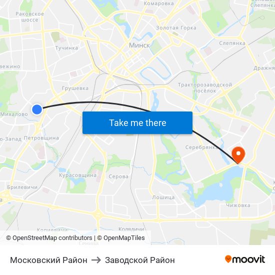 Московский Район to Заводской Район map