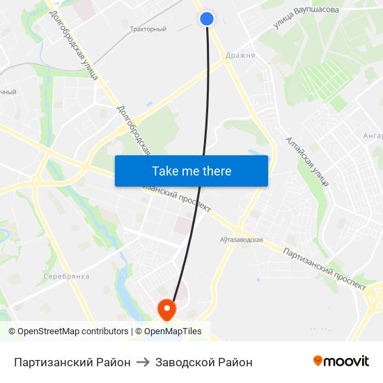 Партизанский Район to Заводской Район map