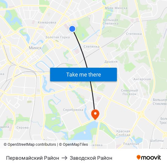 Первомайский Район to Заводской Район map