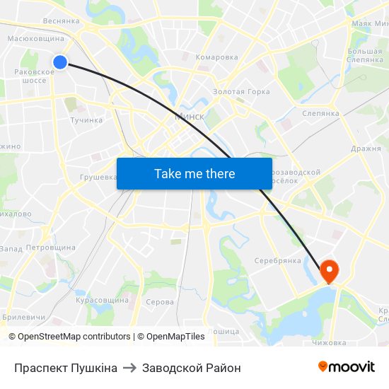 Праспект Пушкіна to Заводской Район map