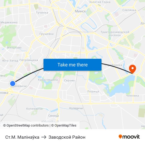 Ст.М. Малінаўка to Заводской Район map