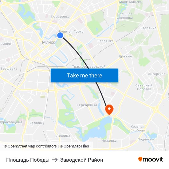 Площадь Победы to Заводской Район map