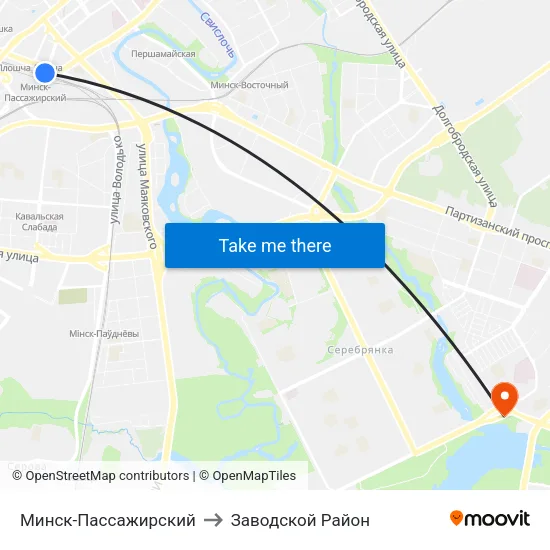 Минск-Пассажирский to Заводской Район map