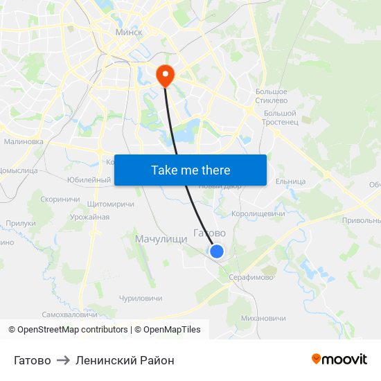 Гатово to Ленинский Район map